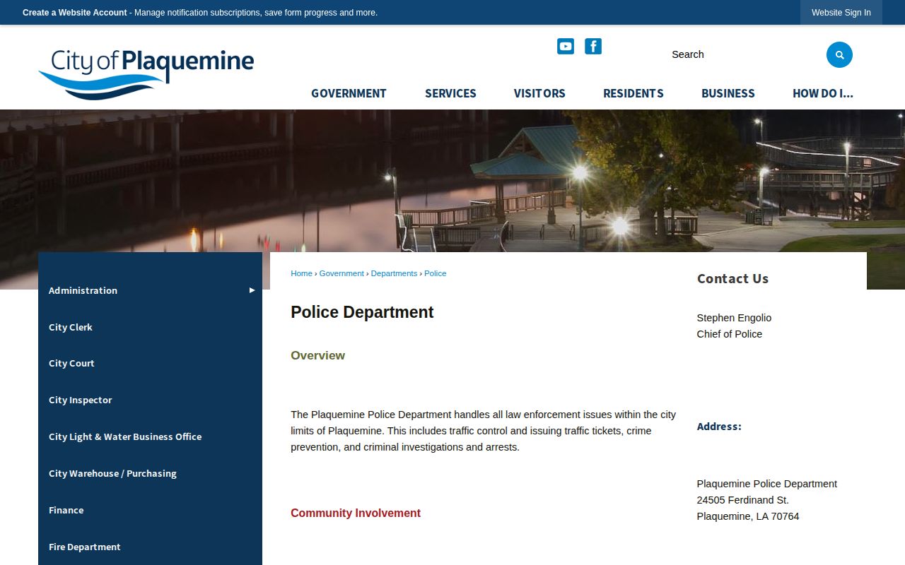 Older official Plaquemine Police service page