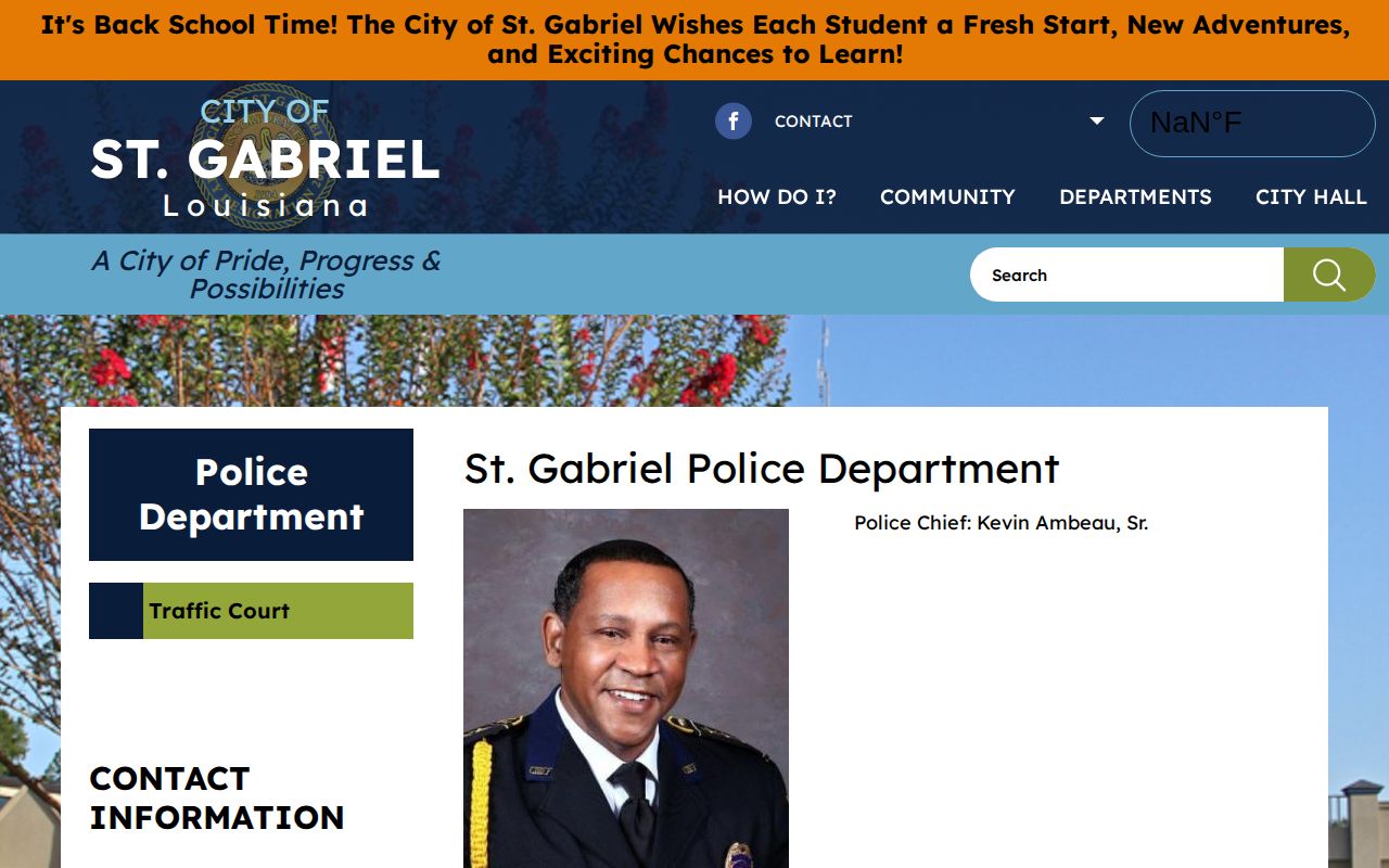 Official St. Gabriel Police Department contact page with agency details