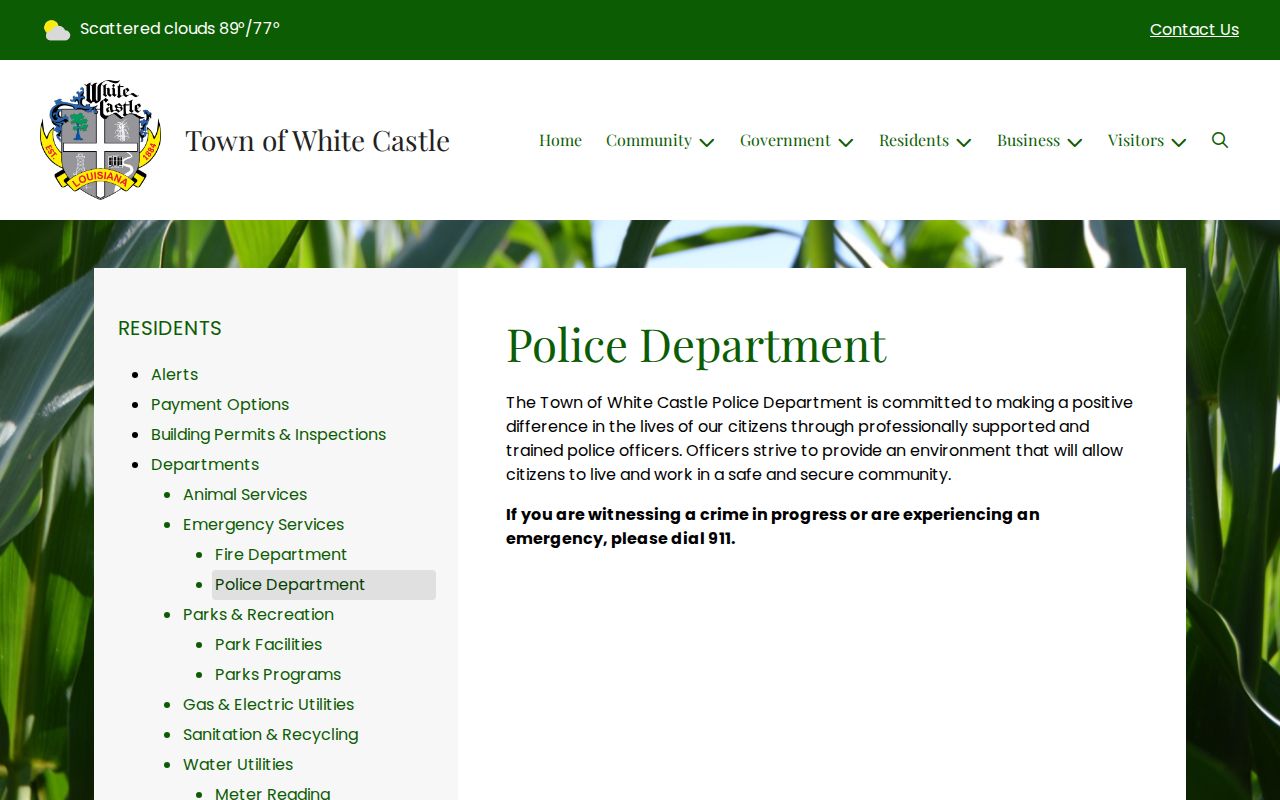 Official White Castle Police Department contact page with agency details