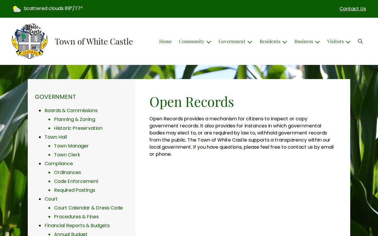 Town of White Castle open records information page