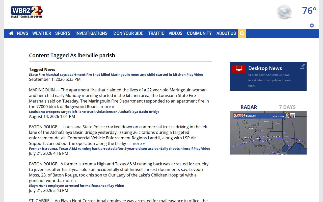 WBRZ Iberville Parish arrest news archive used as a selective police blotter lead