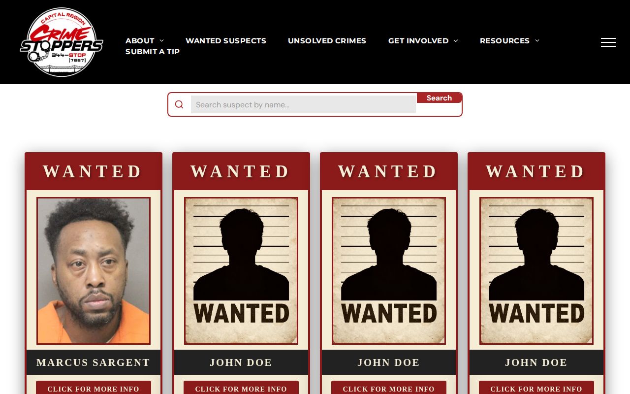 Capital Region Crime Stoppers wanted suspects page