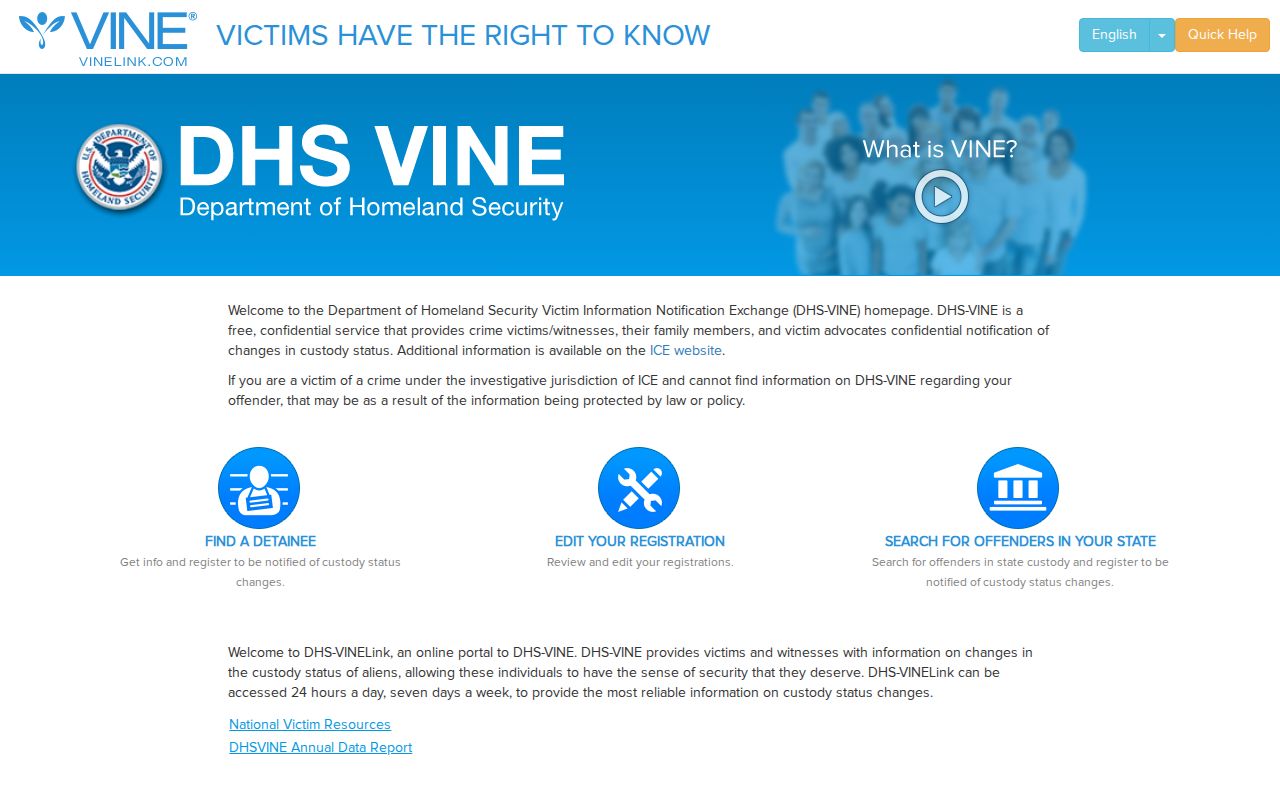 DHS VINE federal immigration custody system separate from Iberville Parish LA VINE